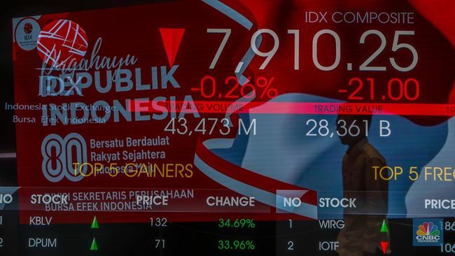 layar menampilkan pergerakan indeks harga saham gabungan ihsg di gedung bursa efek indonesia jakarta 1755250922193 169