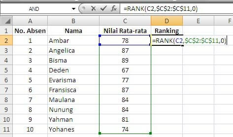 Rumus Ranking Di Excel Untuk Menentukan Ranking Siswa Di Kelas Secara